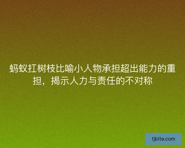 蚂蚁扛树枝比喻小人物承担超出能力的重担，揭示人力与责任的不对称