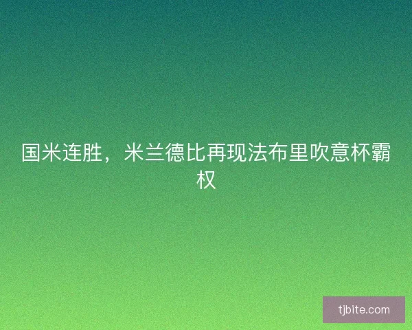 国米连胜，米兰德比再现法布里吹意杯霸权