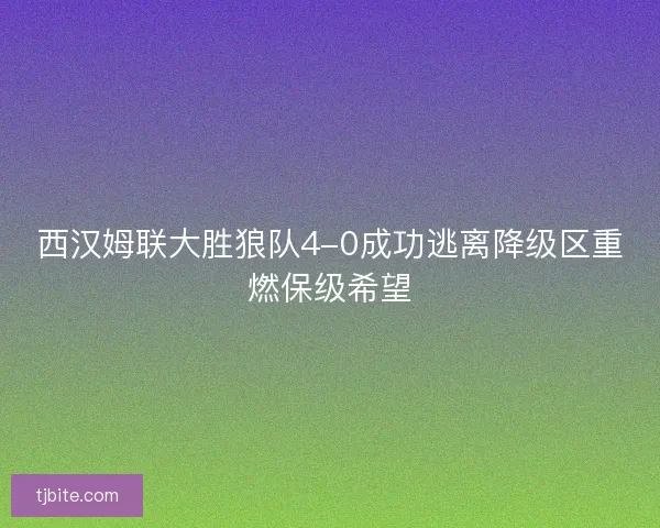 西汉姆联大胜狼队4-0成功逃离降级区重燃保级希望
