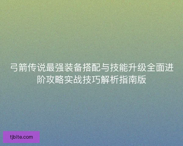 弓箭传说最强装备搭配与技能升级全面进阶攻略实战技巧解析指南版